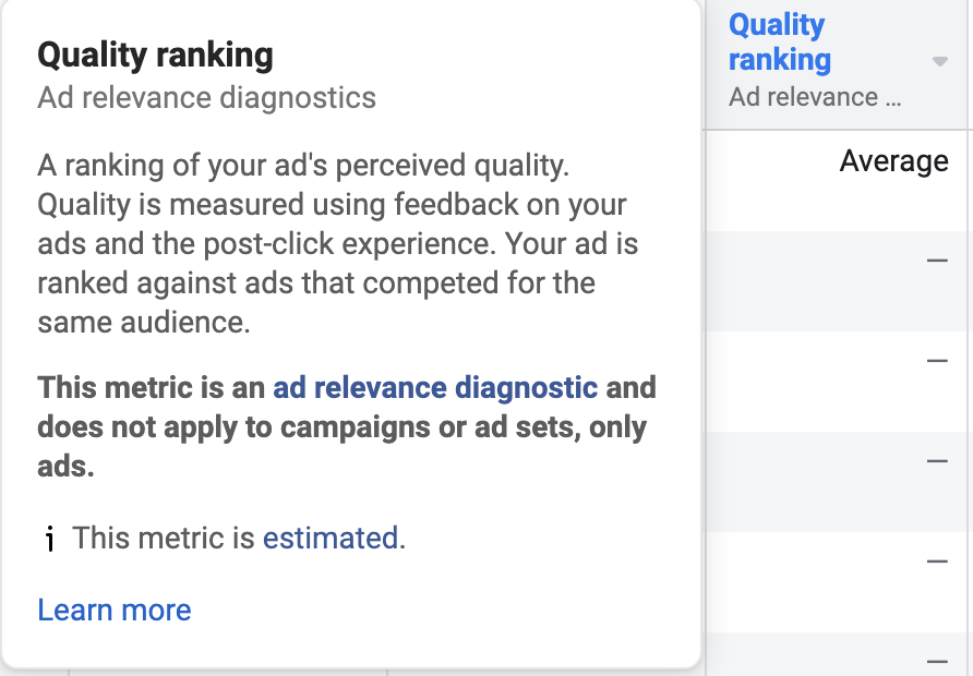 quality ranking to optimize facebook ads